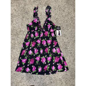 NWT Women’s Sleep Camisole Black Pink Roses Floral Ruffles Babydoll Sexy 2XL